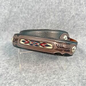 Vintage Southwestern Belt Mens 40 Native American Aztec Black Brown Leather